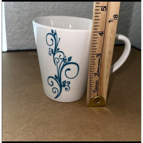 Set Of 2 Coffee & Tea Mugs With Blue Floral & Logo Designs - Picture 10 of 12